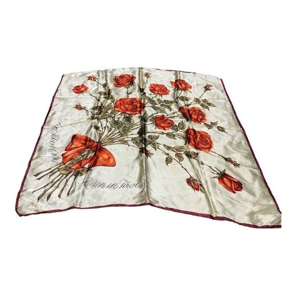 Rose Printed Silk Scarf Rosen In Tirol Bouquet Red Roses 26" Square Victorian - Picture 1 of 5